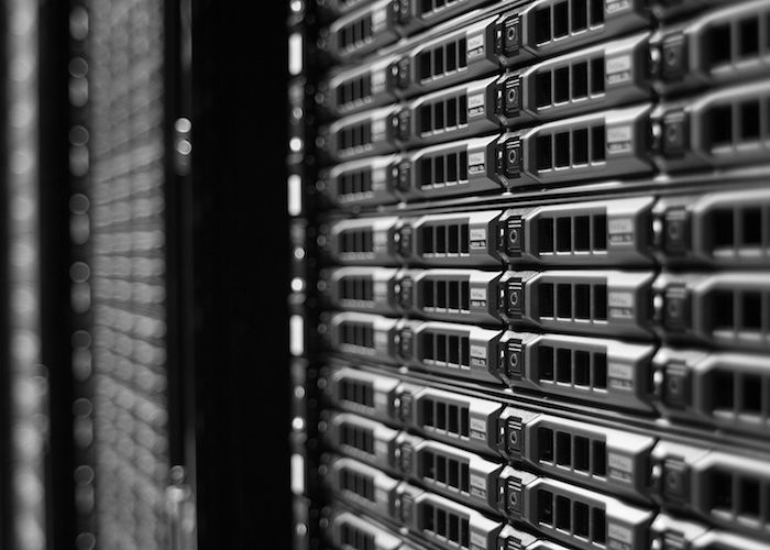 Image of an array of servers as part of a cloud computing data center.
